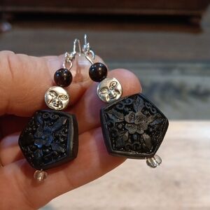 2/$10 Black and Silver Floral Earrings